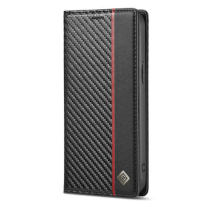 Leder Schutzhülle für iPhone 15 14 13 12 11 Pro Max Klappbar Etui Carbon - Sparimperium