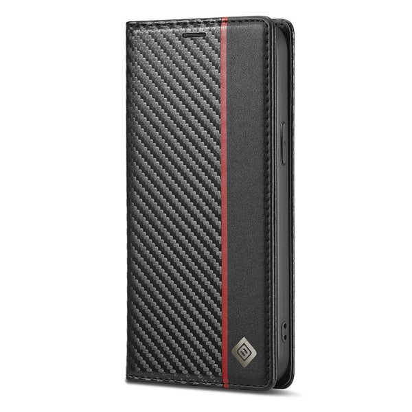 Leder Schutzhülle für iPhone 15 14 13 12 11 Pro Max Klappbar Etui Carbon - Sparimperium