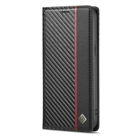 Leder Schutzhülle für iPhone 15 14 13 12 11 Pro Max Klappbar Etui Carbon - Sparimperium