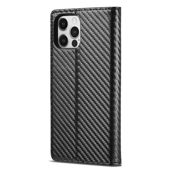 Leder Schutzhülle für iPhone 15 14 13 12 11 Pro Max Klappbar Etui Carbon - Sparimperium